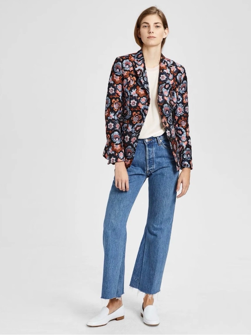 THEORY Floral Jacquard Riding Jacket Blazer 4 Multi Italian Woven - Picture 2 of 16